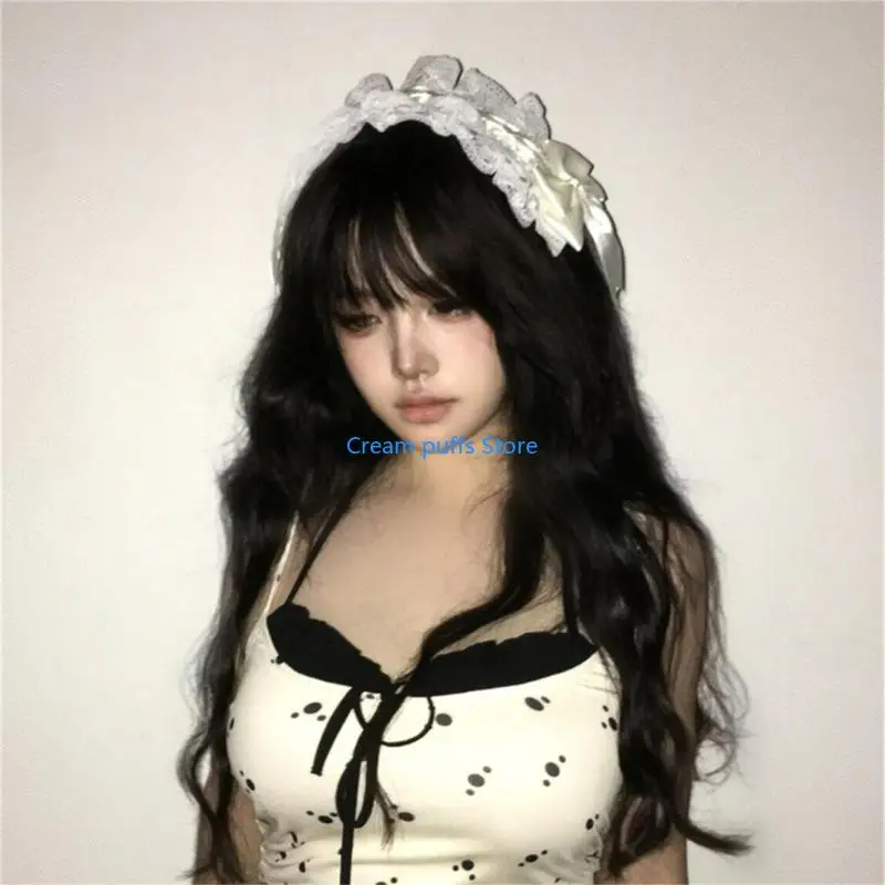 50LE Lace Ribbon Bowknot Hairband Anime Headband Ruffle Trim Hairhoop for Daily Use