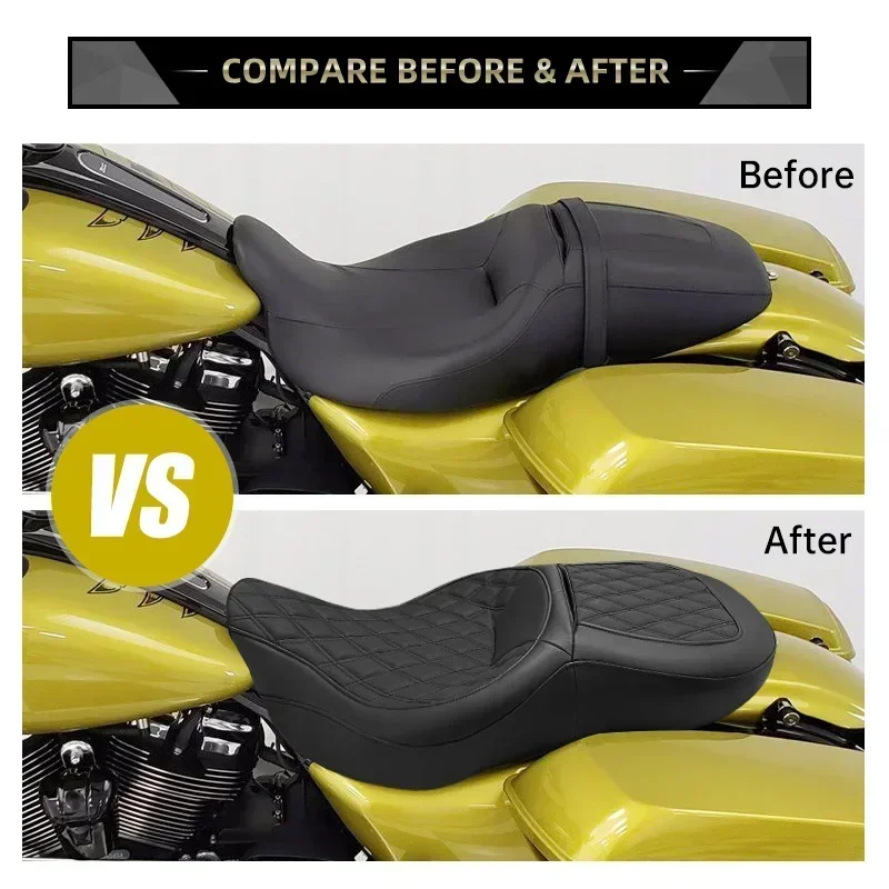 Two-Up Driver Passenger Seat Motorcycle PU Leather Cushion For Harley Touring Road King Glide Special FLTRX FLTRXS 2009-2022