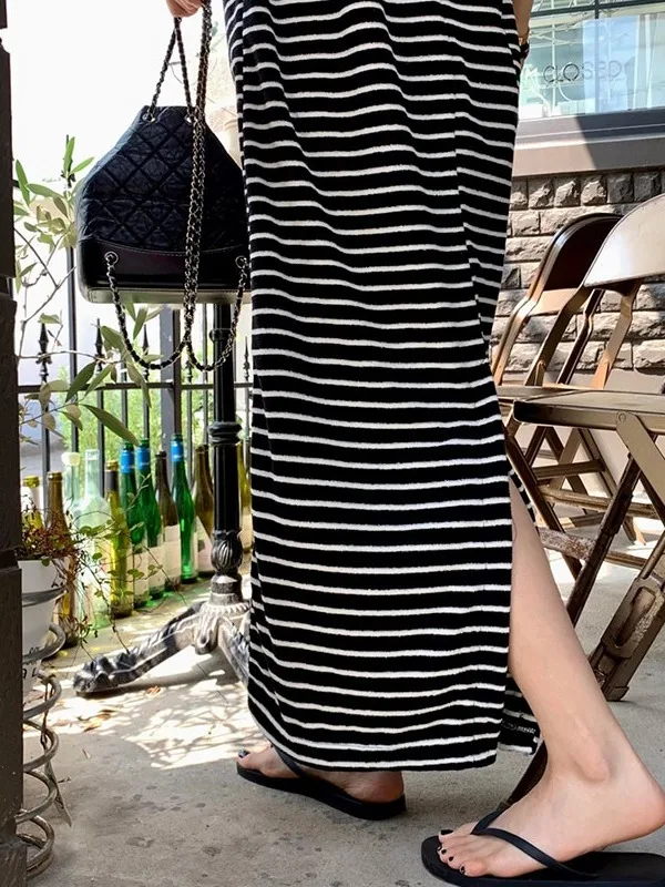 

Новый летний женский жилет в полоску Svel Dr Lazy Sle, свободный утягивающий прямой жилет-труба Dr round Ne Other 00%