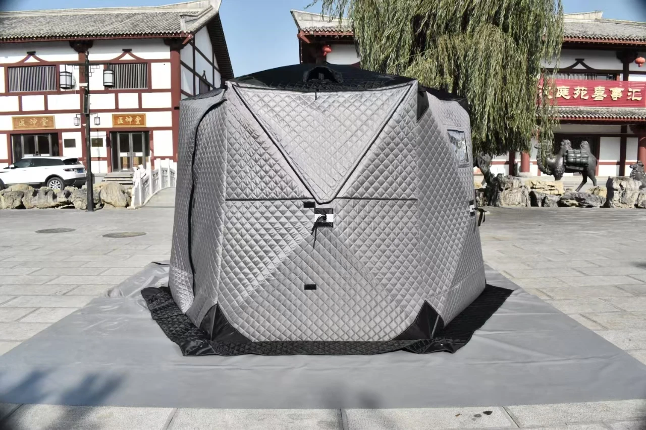 

Outdoor Hexagon Sauna Tent Portable Pop up Custom Cube Hiking Insulated 6-7 People Winter Camping Hot Tent