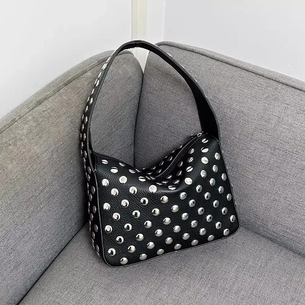 Women\'s bag luxury designer purses and handbags Shoulder bags vintage Rivet tote bag for women Large capacity travel bag purse