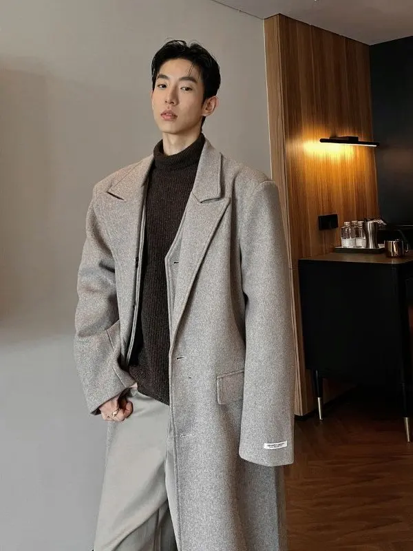 

Briti Sle Men's Overcoat Knee-Length Design Casual Woolen Coat Autumn Winter Faion Outerwear Korean Aosphere Sensation