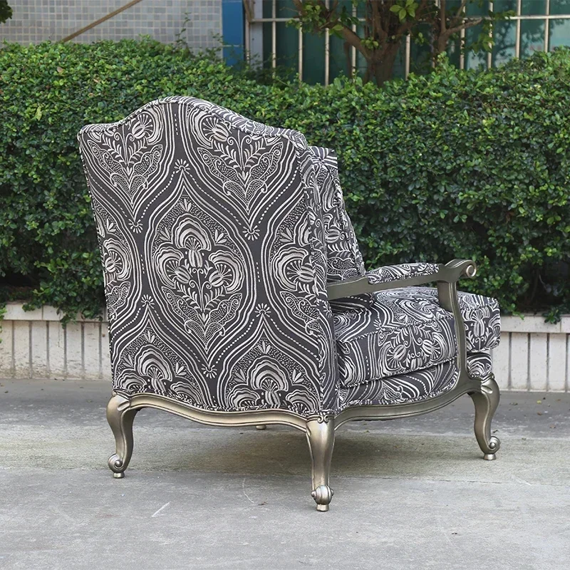 American luxury all solid wood villa champagne living room sofa tiger chair Harris single leisure chair with pedals. Hot sales