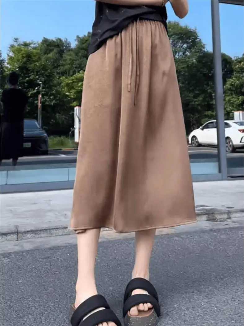 

New Chinese Sle High Waist A-Line Midi Skirt Women's plus Size Summer New Faion Straight Cut Slit Skirt Commute