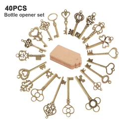40pcs Key Bottle Opener wedding gifts for guests Copper Color Skeleton Key Beer Bottle Opener with Personalized Sticker Cards
