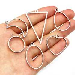 10 sztuk owalne okrągłe serce księżyc geometryczny kształt ramki ze stali nierdzewnej pierścienie do DIY Neckalce wisiorek Charms biżuteria zadatki