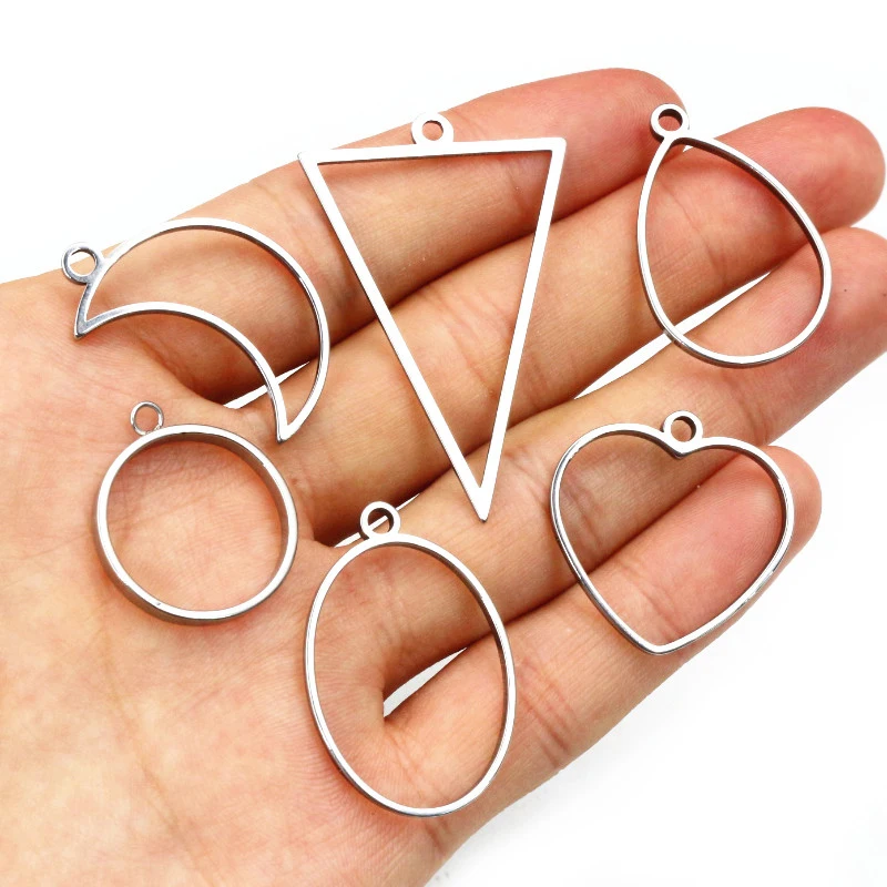10 sztuk owalne okrągłe serce księżyc geometryczny kształt ramki ze stali nierdzewnej pierścienie do DIY Neckalce wisiorek Charms biżuteria zadatki