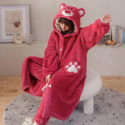 Women Sleepwear Long Robe Nightdress Night-robe Loose Leisure Nightgown Housecoats Bathrobe Flannel Fluffy Pajamas Loungewear