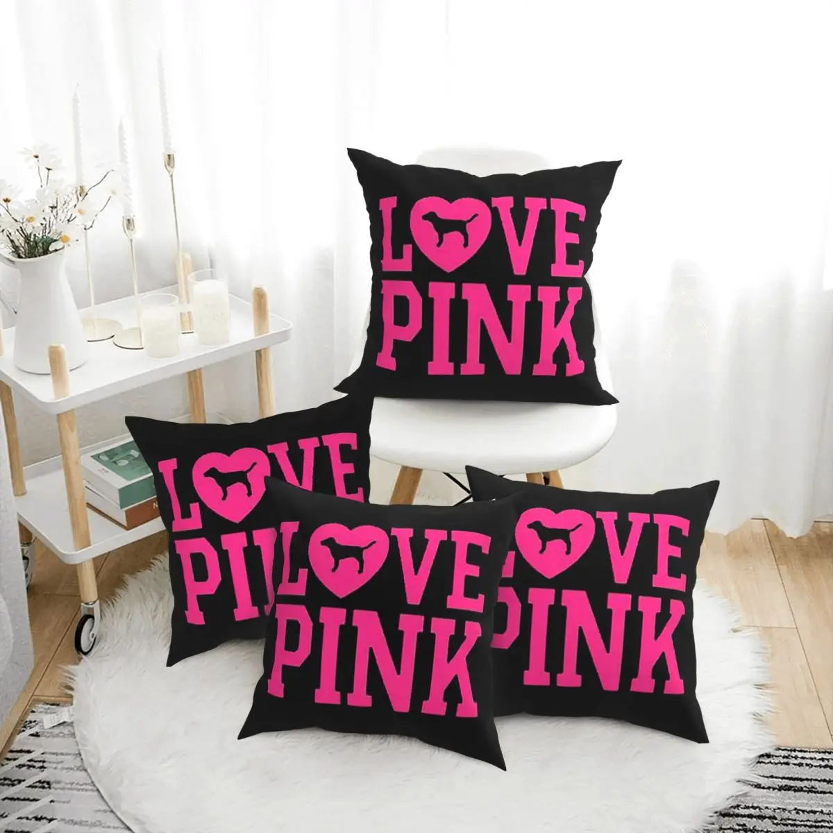 Love Pink 4pcs Square Pillowcase Cushion Cover Decorative Pillow Case Throw Pillow Cover for Home Sofa Living Room