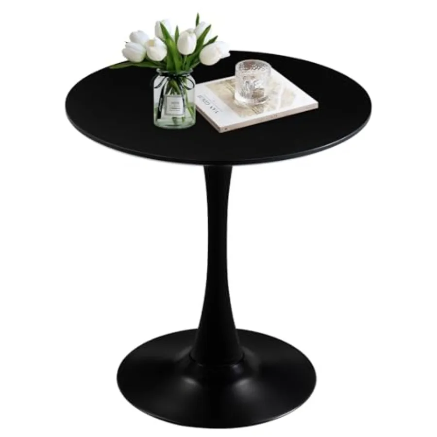 

27.5 Small Round Dining Table Modern Tulip Style for 1-2 People Space-Saving Table for Dining Room Kitchen or Cafe Black Pedest