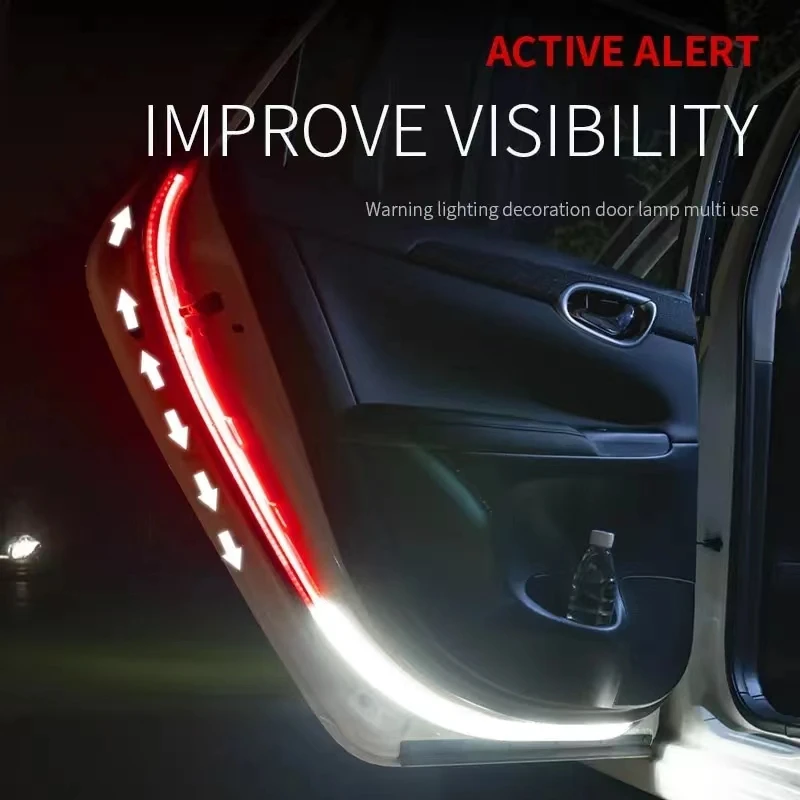 1/2pc Car Door Opening Warning Atmosphere Light Strip 12V LED 120cm Decoration Welcome Decor Ambient Lamp Safety Car Accessories