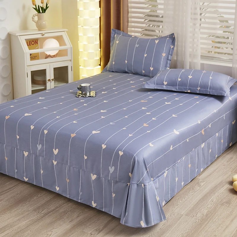 

2024 New All-cotton Printed Bedsheet Set Extra Three-piece Bedspread Double Bedding Bed Sheets and Pillowcases Queen Size