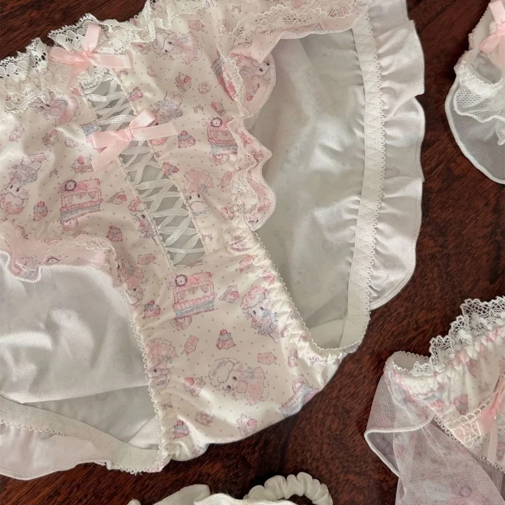 Atmungsaktive Kawaii-Spitzen-Schleifen-Slips mit Baumwoll-Zwickel, niedriger Bund, Lolita-Stil, bequeme, süße Rüschen-Slips für den Alltag, Mädchen – Detail 12