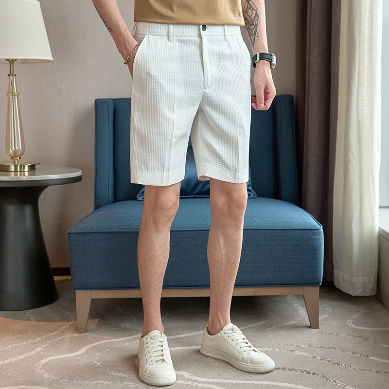 Fashionable Men\'s Elastic Waist Casual Pants, High-quality Solid Color Shorts for Summer 2024, Plaid Shorts and Pants.28--36