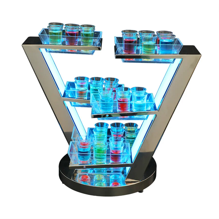 Creative Cocktail Shelf Bar Drinkware Cup Stand Rechargeable VIP Service Shot Glass Glorifier Display Rack Fruit Plate Holder