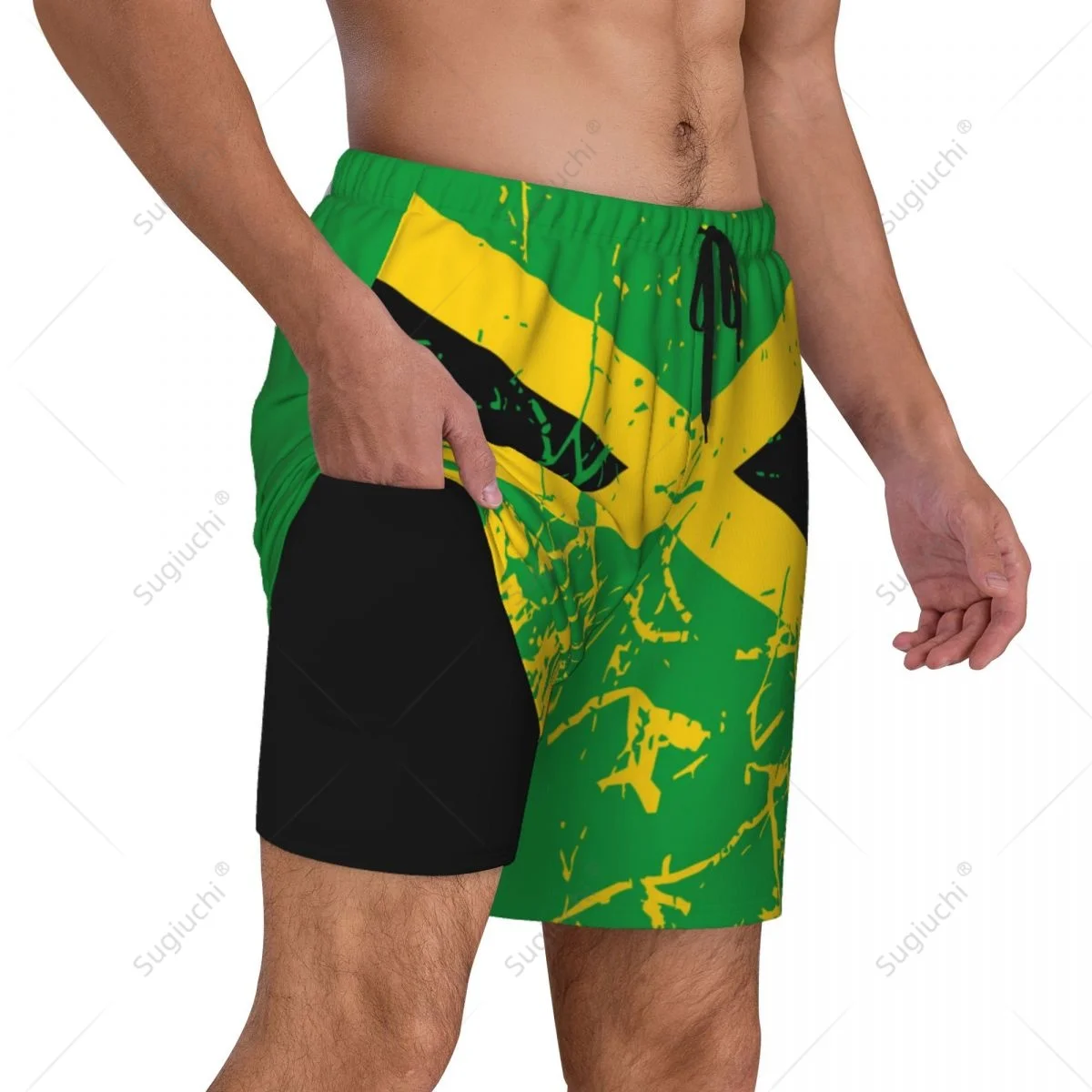 Jamaica Feel-Pantalon de natation 3D pour homme, short de surf de plage, short de bain, doublure de compression, séchage rapide 2 en 1