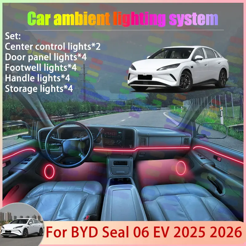

Для BYD Seal 06 EV 2025 2026 2/24 в 1, автомобильная атмосферная лампа, абажур RGB, ансамбль, стример, набор атмосферных деталей, аксессуары