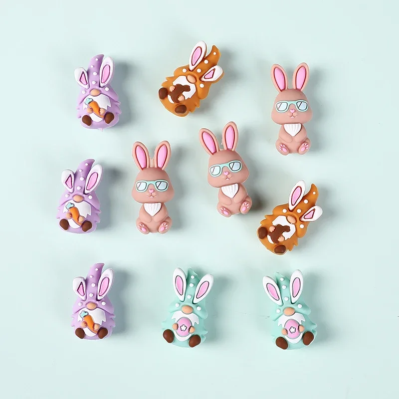 20Pcs 3D New Focal Silicone Beads Easter Bunny Rabbit BPA Free for Jewelry Making DIY Pen KeyChain Bracelet Necklace Accessories