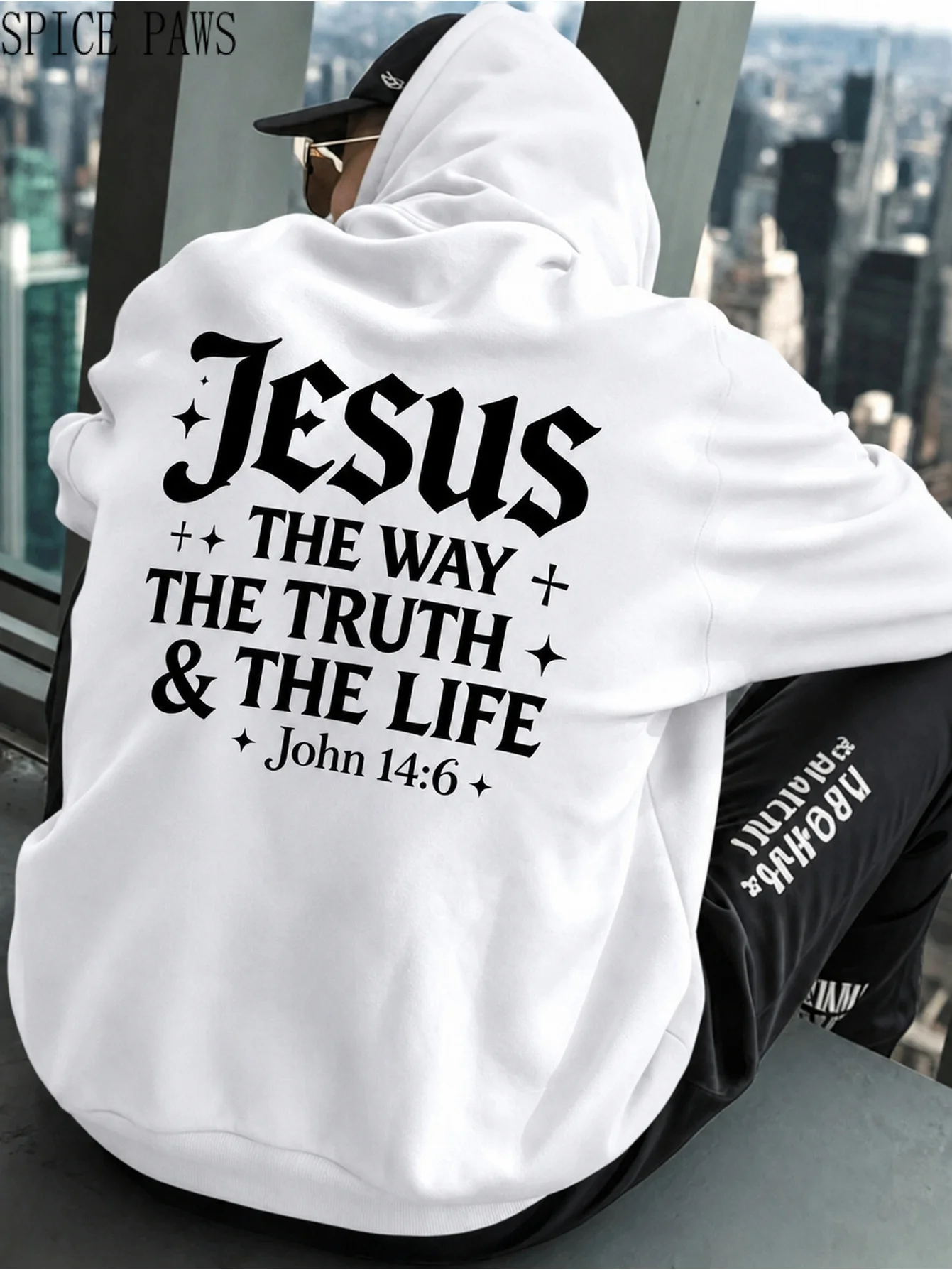 Teen Jesus The Way The Truth & The Life John 14:6 Hooded Sweatshirt - Religious Verse Hoodie, Loose Fit Pullover Hoodie Suitable for Church, Fall Winter Casual Wear, Gift, for Teenager