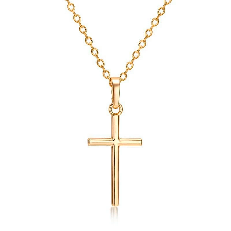 Fashion Trendy Clavicle Chain Cross Pendant Men and Women Hip Hop Stainless Steel Golden Silver Color Sweater Charm Necklace