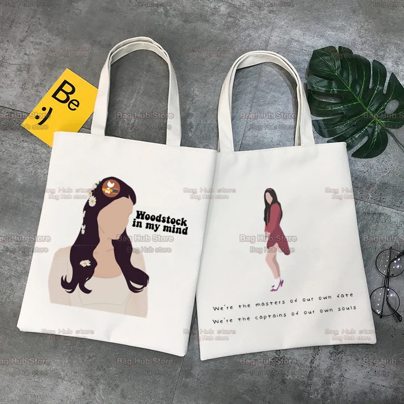 Lana Del Rey Print Canvas Bag para Mulher, Harajuku College Shopping Bag, Shoulder Bags, Cartoon, Hip Hop