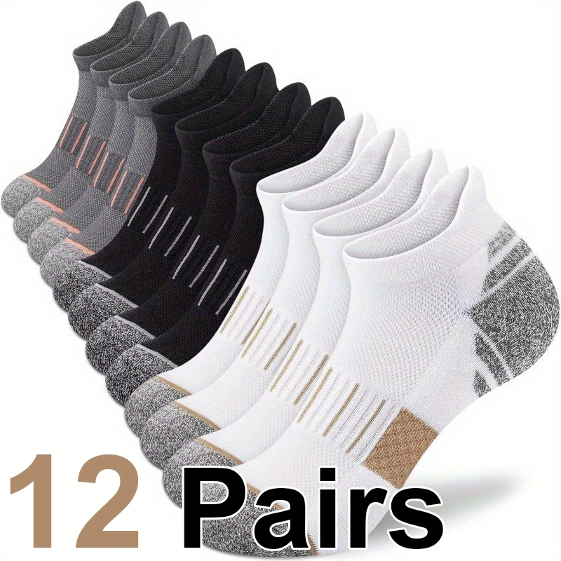 

12 Pairs Unisex Sports Short Socks Anti Odor Sweat Absorbing Breathable Fashionable Minimalist Style All Season Casual Socks