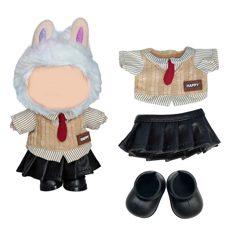 

Doll'S Clothes Outfit Accessories For 15-17cm Labubu College style shirt sweet cool style leather skirt Camera shoes Clothing