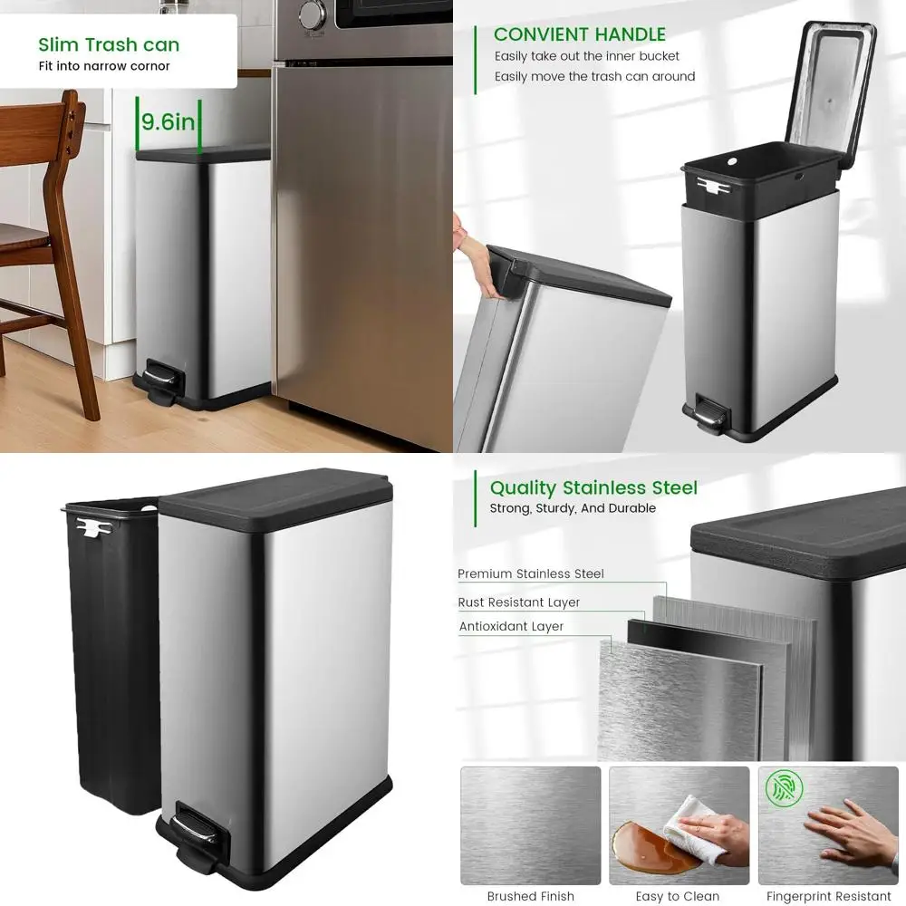 

12 Gallon Step-On Trash Can with Lid and Removable Inner Bucket - Silver & Black