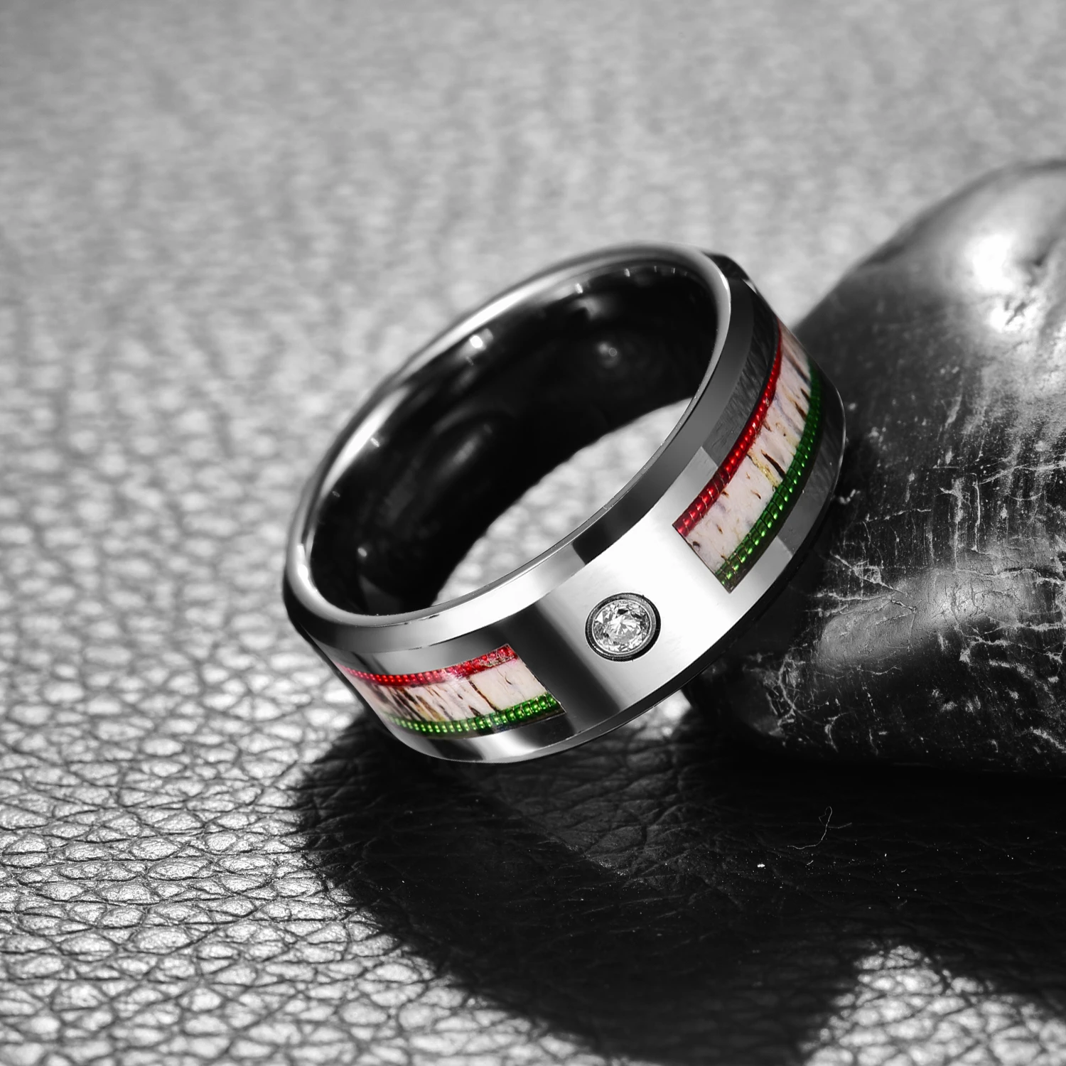 Nuncad 8mm Tungsten Carbide Steel Ring Red Green Guitar String Antler Black Dome White Zircon Jewelry for Men Wholesale