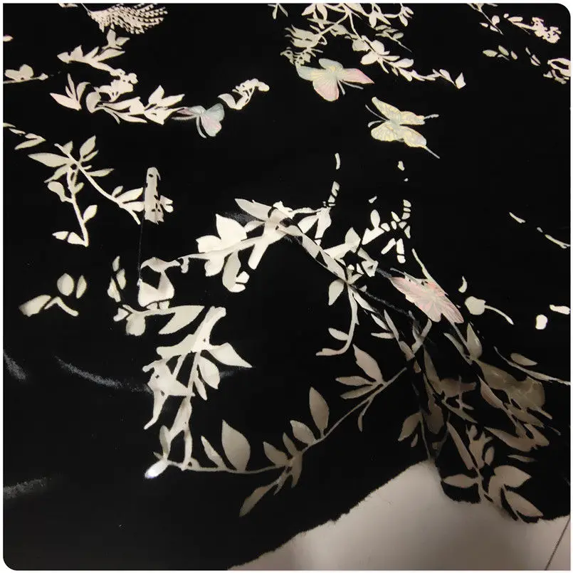 

Black Background Hollow Silk Bottom Cloth Real Velvet Fabric Dress Cheongsam Shirt