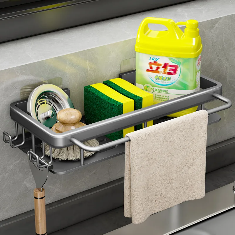 Wall Mount Kitchen Organizers Shelves No Punching Sink Cleanup Shelf Adhesive Removable Shelf for Kitchen Tool Sponge Rag Rack