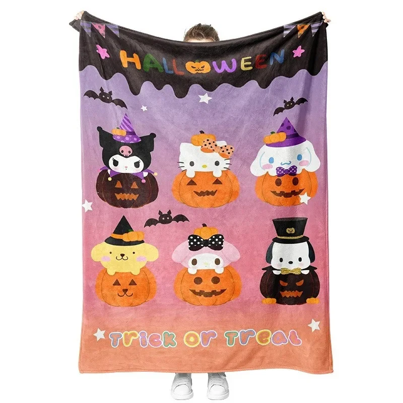 Halloween Sanrios Hello Kirry Soft Cover Throw Kawaii Kuromi My Meldoy Pumpkin Ghost Print Air Conditioning Blankets Home Decor