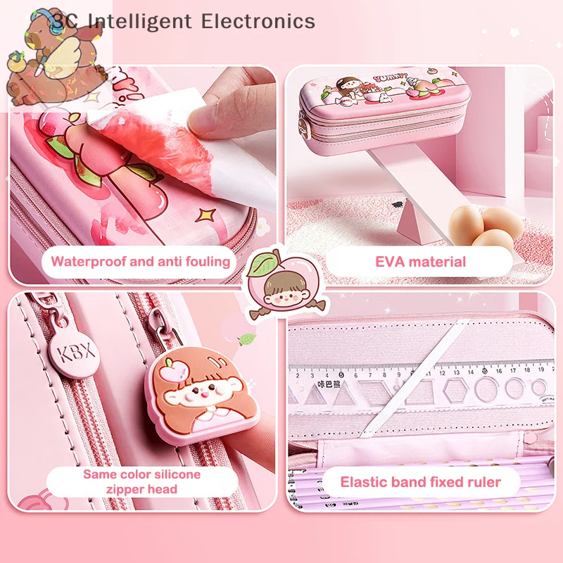 3D Astronaut Pencil Case Boys Stationery New Popular Student Double-layer Large Capacity Waterproof Pink Rabbit