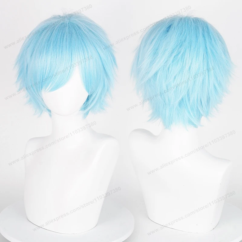 Peruka cosplay anime 30 cm krótka prosta czarno-biało-zielono-brązowo-fioletowo-niebiesko-szaro-czerwono-złota męska damska odporna na ciepło syntetyczna