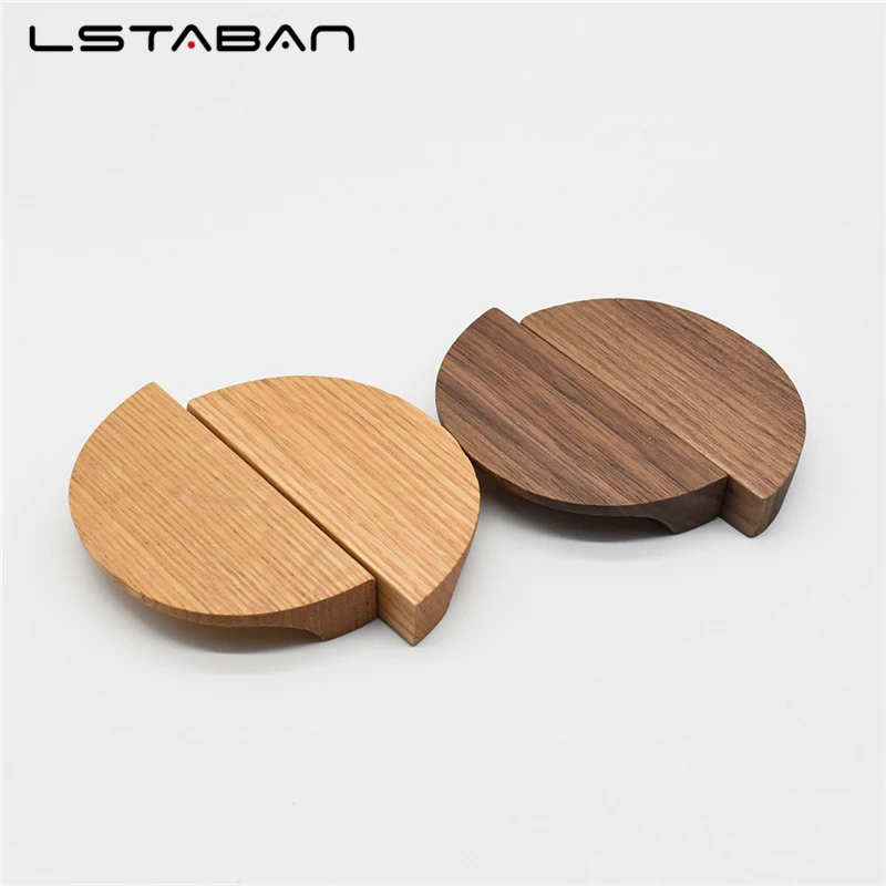 One Pair Kitchen Cabinet Door Wood Knobs Wardrobe Shoe Cupboards Drawer Semicircle Pulls Dressing Table Wooden Furniture Handles