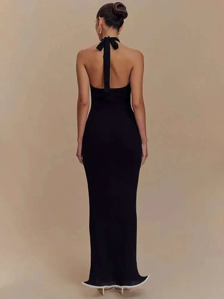 Blifanbo Halter Backless 섹시한 맥시 드레스 여성 가운 패션 패치 워크 오프 숄더 민소매 Bodycon Club Party Long Dress