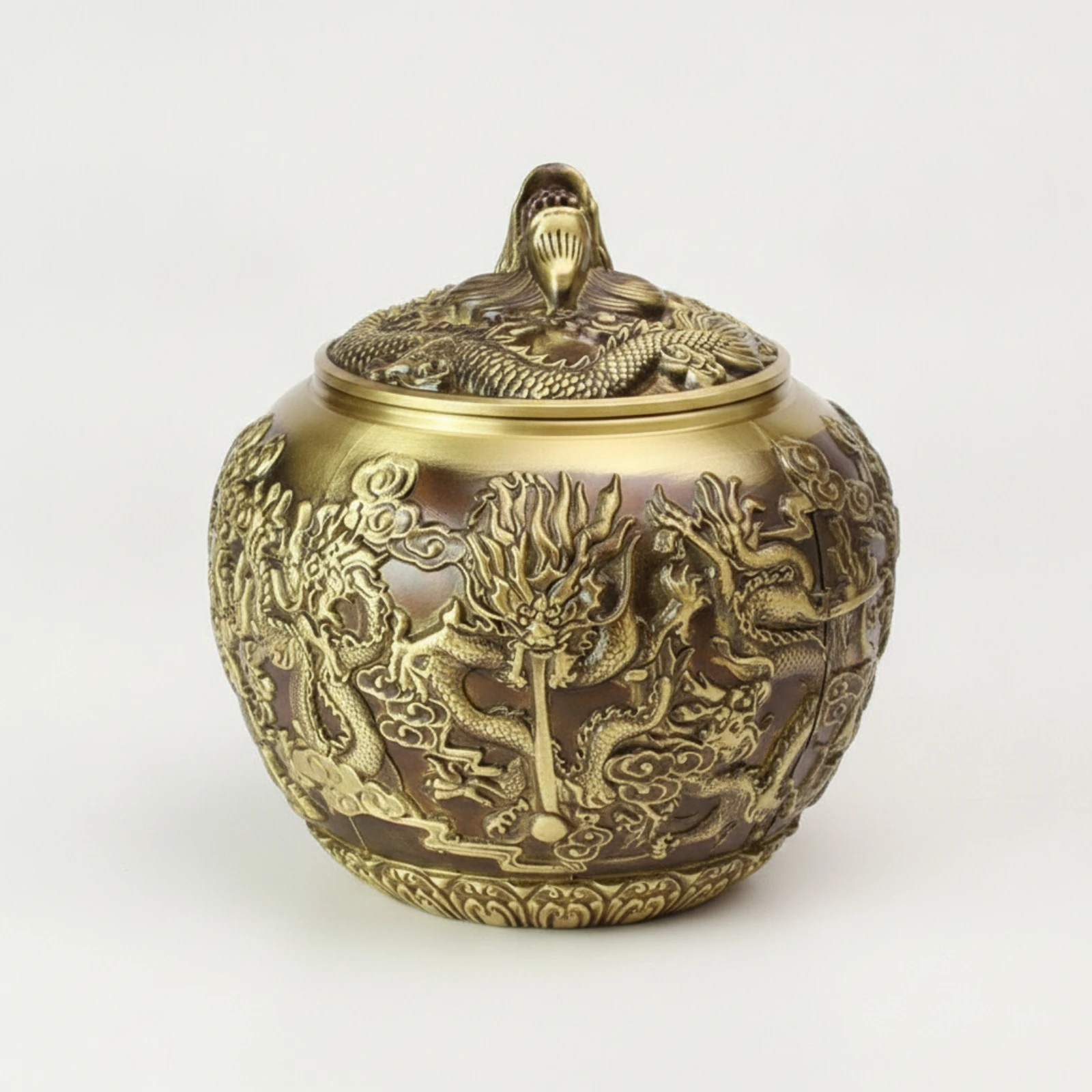 Brass Tea Canister with Dragon Motif Traditional Brass Tea Container with Lid Canister with Lid Long-Lasting Easy to Clean