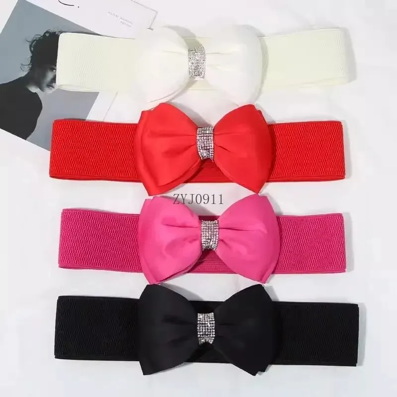 Cintura da donna Sigillo in vita con fiocco alla moda Cintura larga elastica Alla moda Decorazione in vita versatile Sigillo in vita con abito Cintura da donna