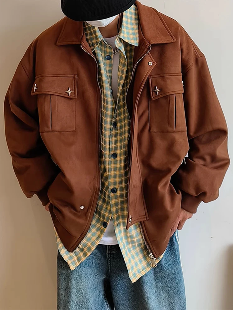 

ort MA Pilot Jaet Men's Spring Autumn Trendy Vintage American High Street Coffee Color Baseball orm Suede Fabric Zip...