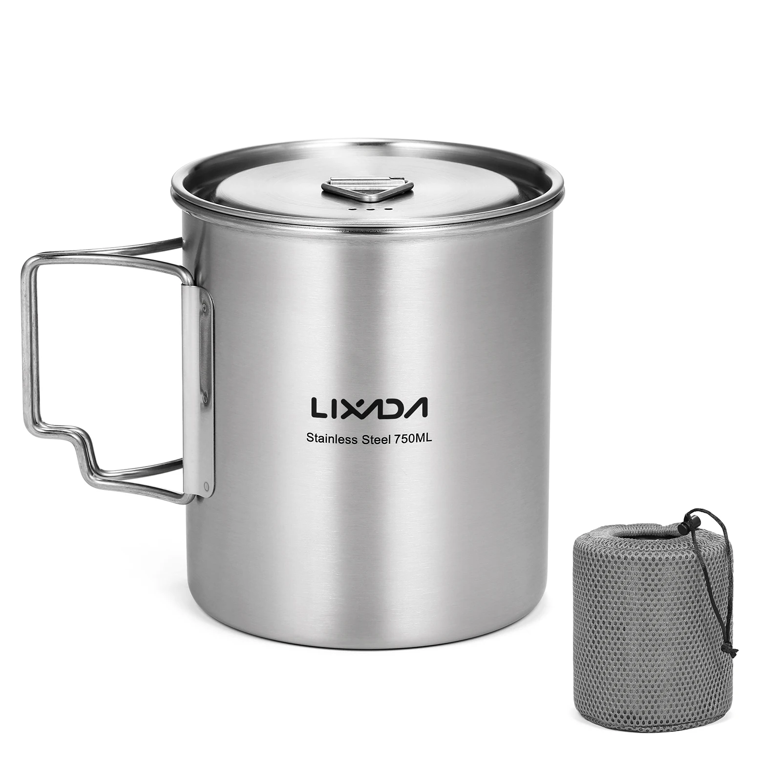 Lixada 750ml Cup Outdoor Stainless Steel Water Cup Mug with Foldable Handles and Lid for Camping Hiking Backpacking