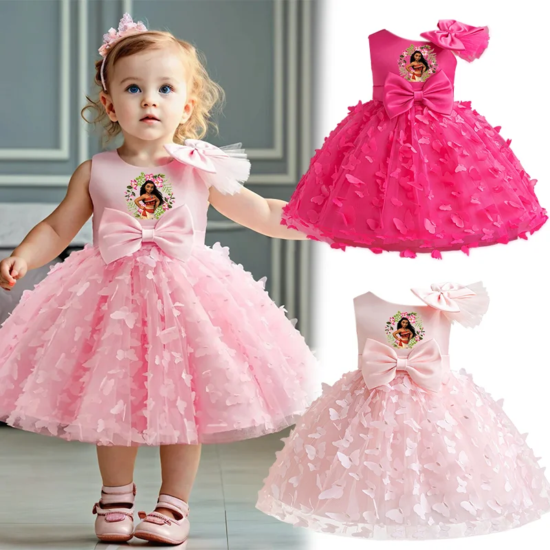 Moana Girl Party Birthday Princess Dress Kids Butterfly Clothes Dress Outfits Ruffle Sleeve Evening Party Dress