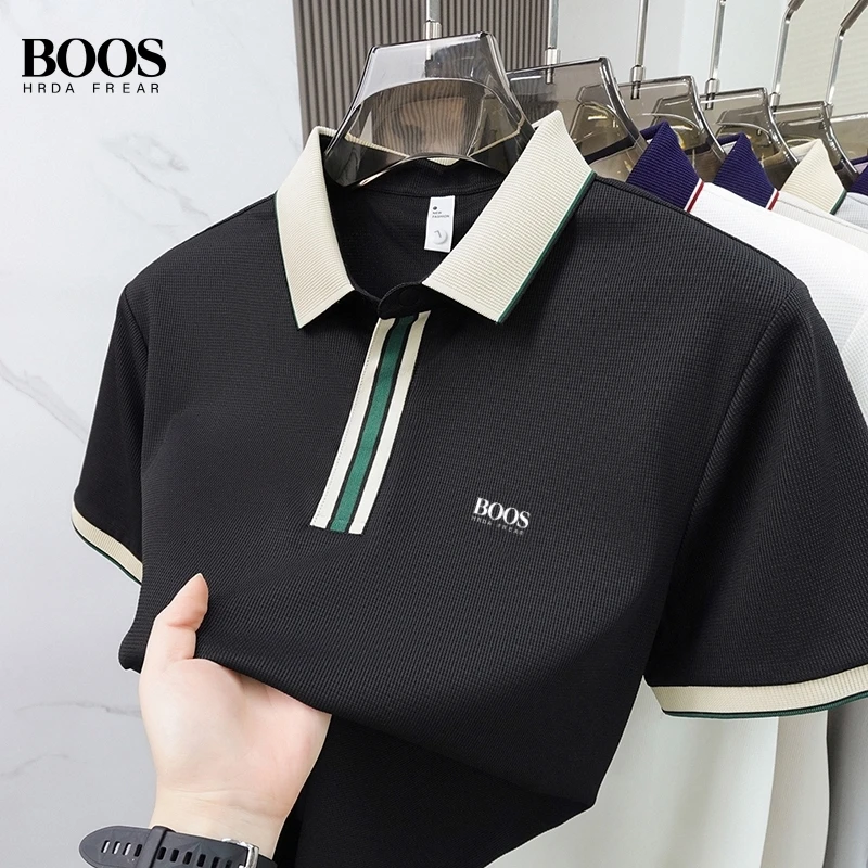 

New men's high-quality ice silk short sleeved polo shirt, summer fashion, casual, breathable, silky and cool T-shirt top