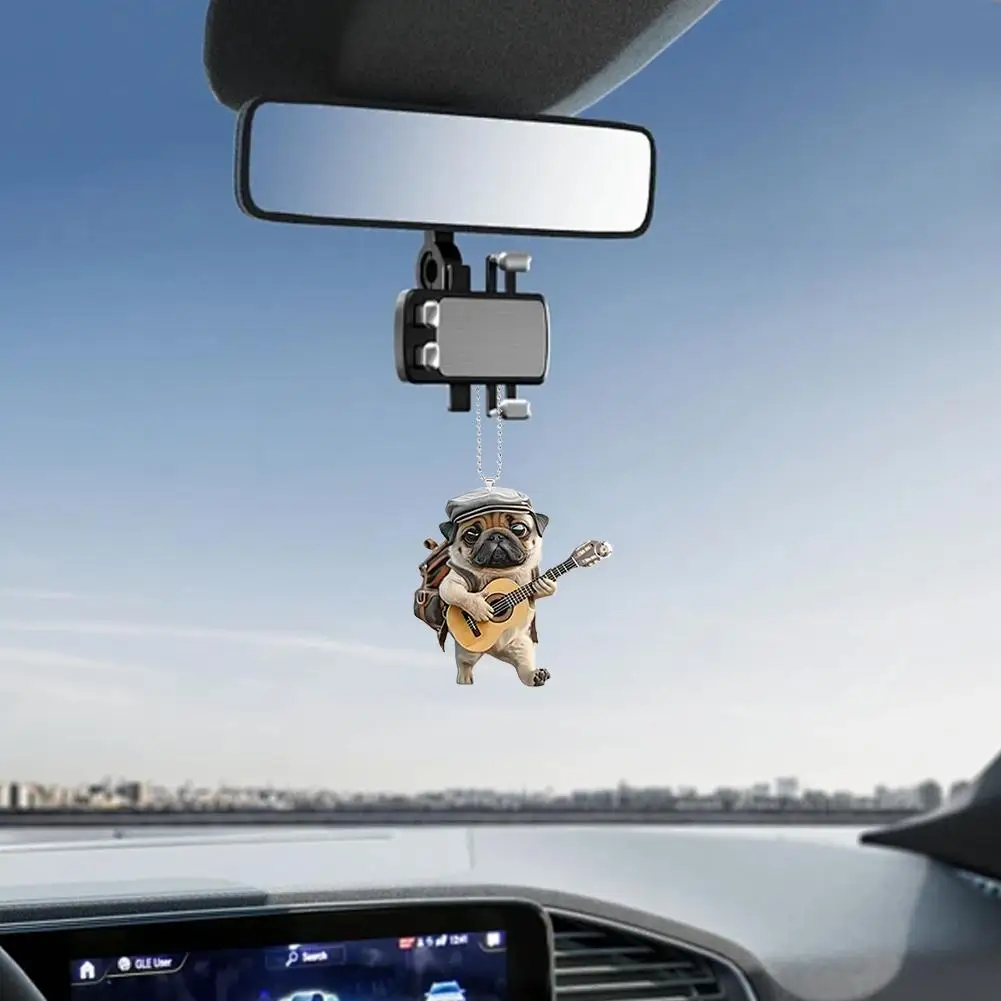 

Cute Pug Dog Acrylic Car Pendant With Chain Realistic Decor Hanging Rearview Puppy Car Interior Mirror Accessories Q1W5