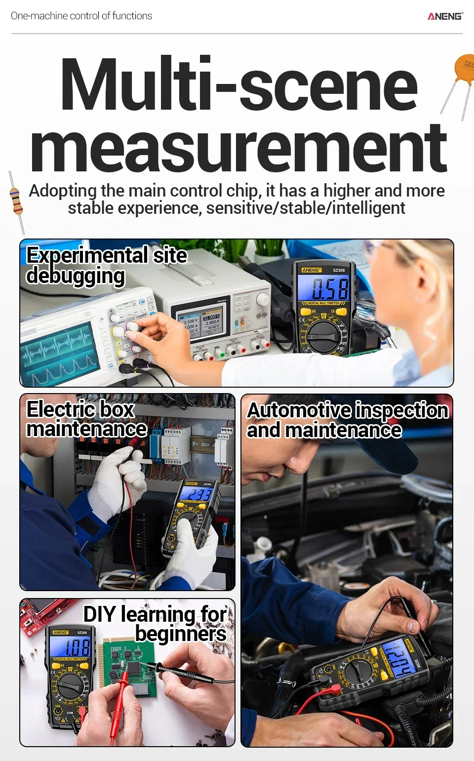 Intelligentes Digitalmultimeter ANENG SZ306 Professionelles AC/DC-Spannungsmessgerät DC-Strom Widerstand Diode 20M Ohm Multimeter-Testgerät – Detail 2
