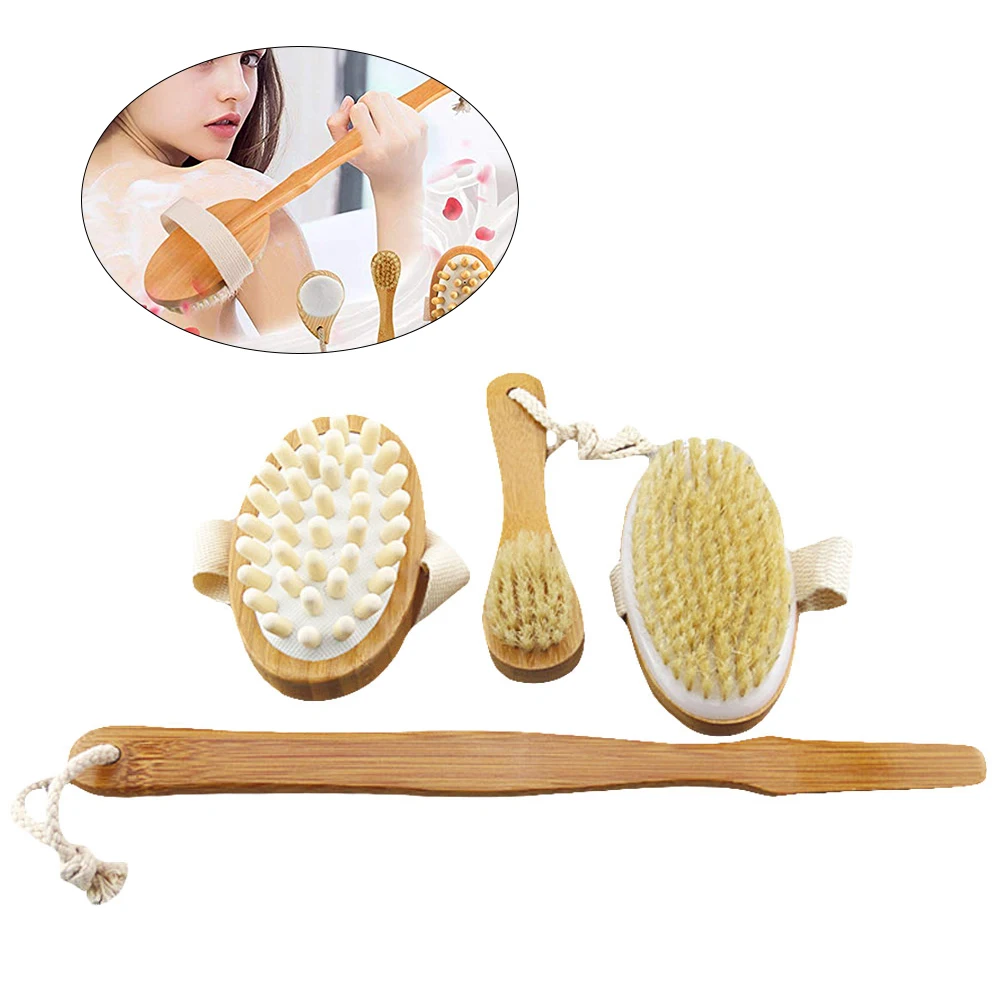 

4 Pcs Bath Set Back Spa Scrubber Brush Bristle Body Long Handle for Shower Dual Purpose