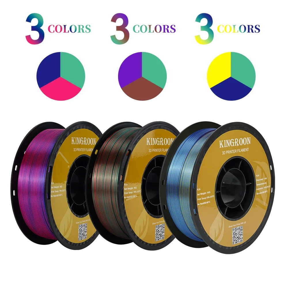 

3KG Tricolor Silk PLA 3D Printer Filament 3 Color 1.75mm 3D Printing Plastic Materials 1KG Spool No Bubble