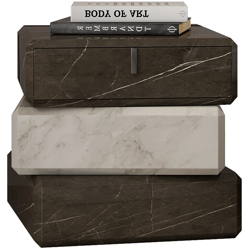 Italian Minimalist Nightstand, Staggered Design Pine Wood Bedside Table, Eco-Friendly &Easy Clean, Modern Luxury Storage Cabinet