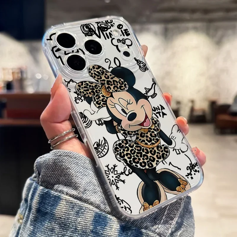 Casing Ponsel Motif Leopard Minnie Mouse untuk iPhone 16e 16 15 14 13 12 11 17 Pro Max XR XS Max 14 15 16 Plus Mini
