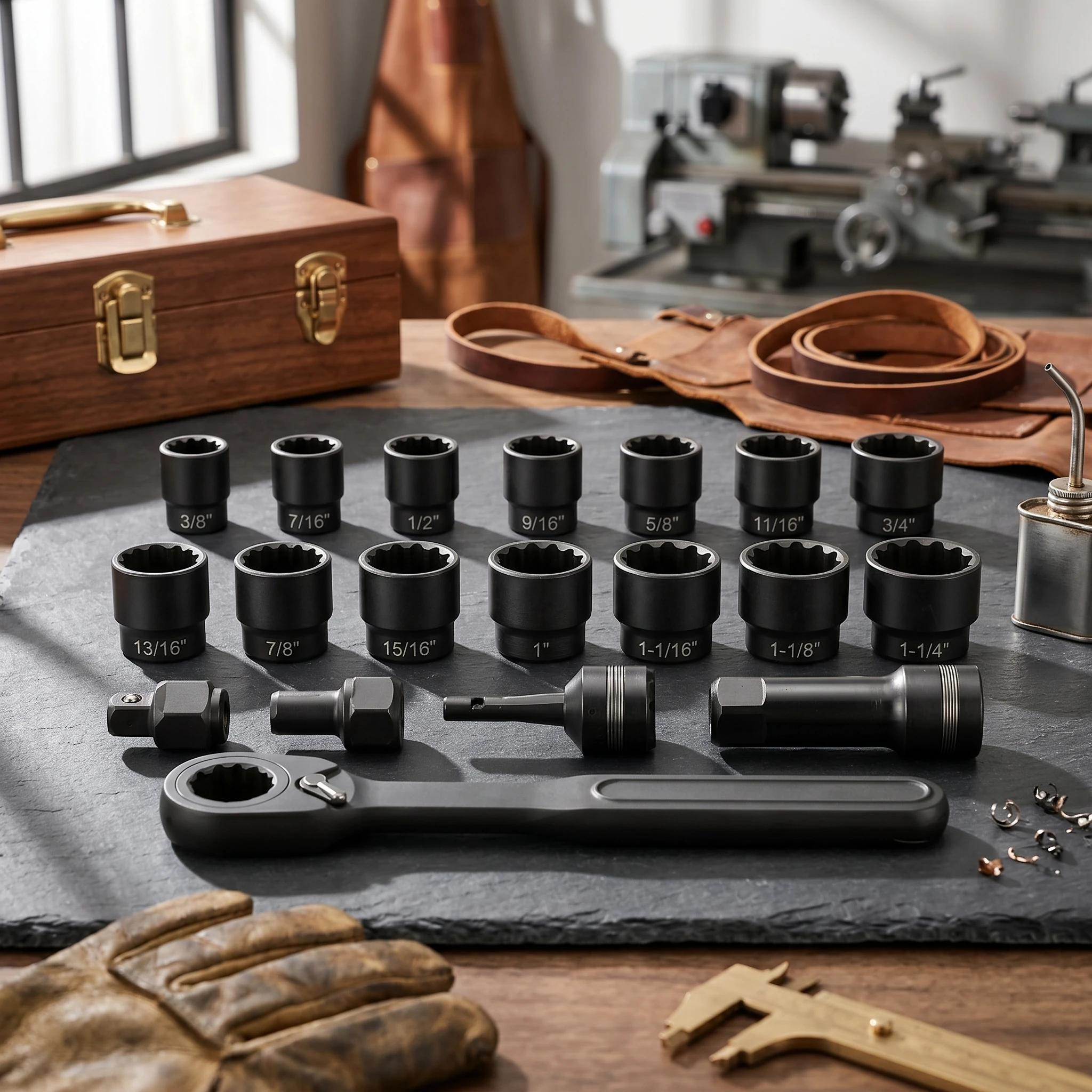 

14 Pieces Pass-Through Socket Set Black Metal Metric Socket Set Tool Kit Adapter Included Compact
