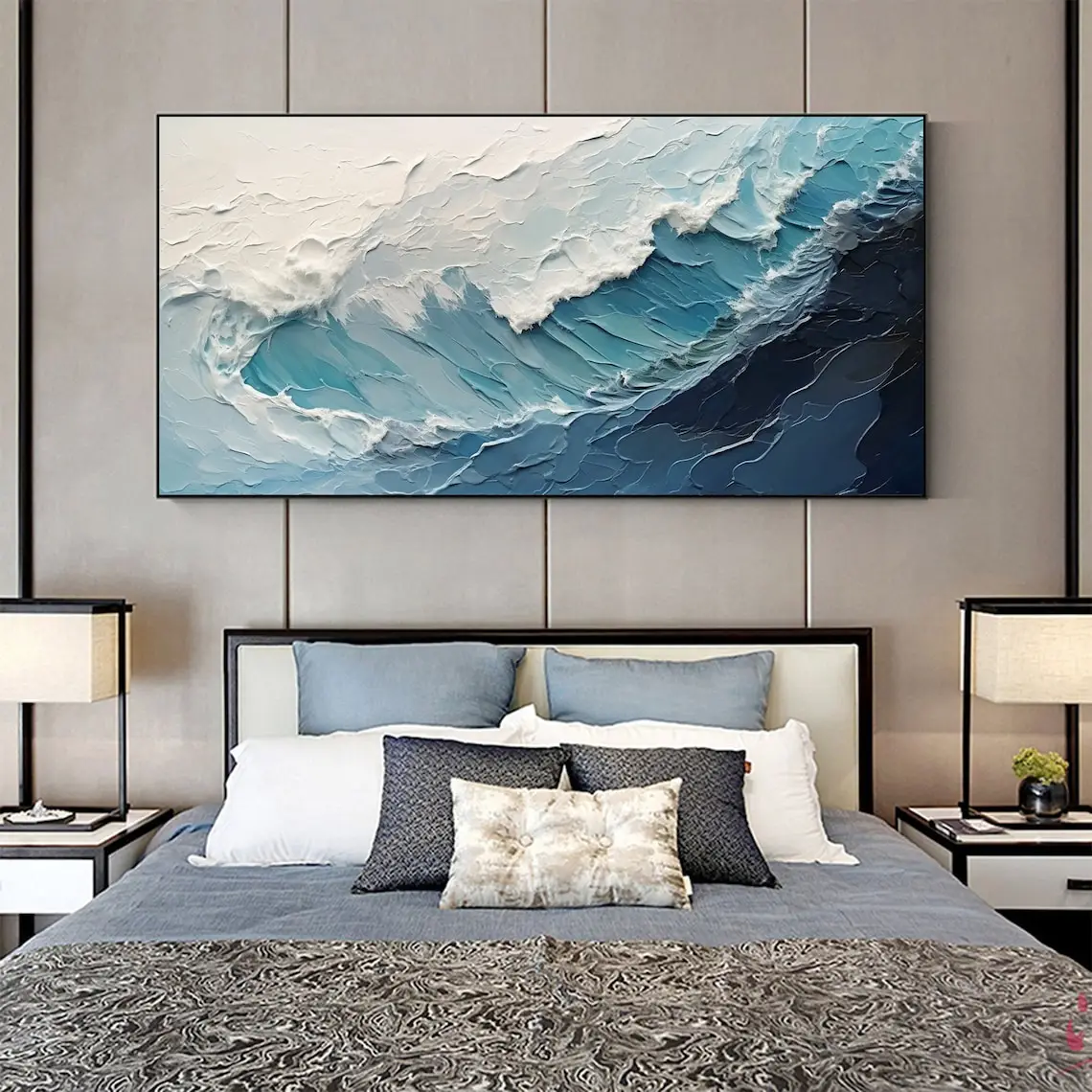 Large Ocean Wave Handmade Oil Painting On Canvas Large Wall Art Abstract Minimalist Painting Blue Sea Wall Art Living Room Decor